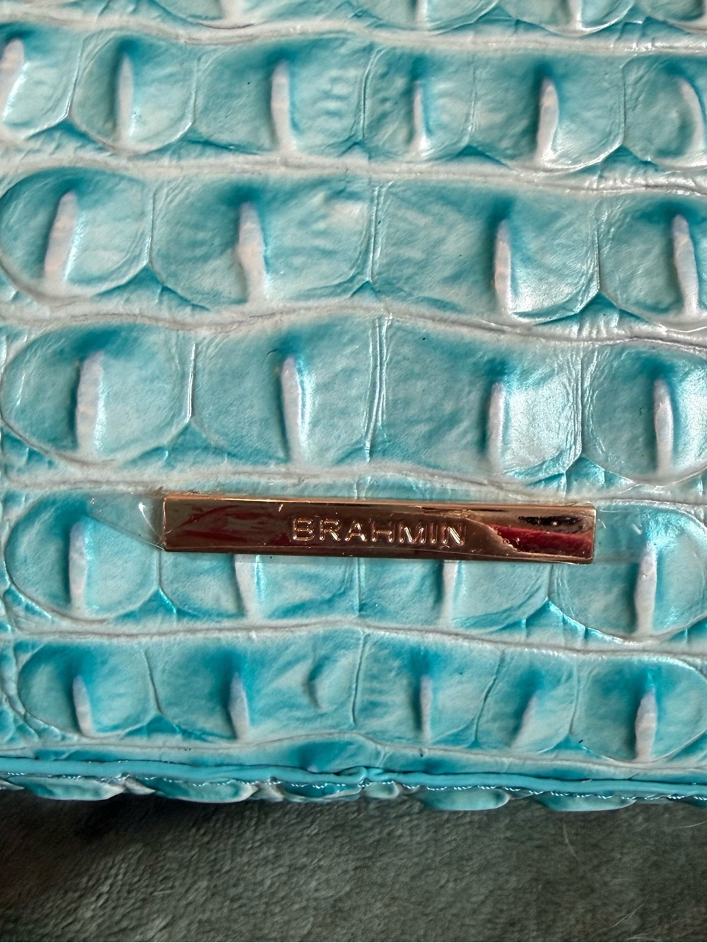 Brahmin Tabitha Melbourne Leather Shoulder Bag Aqua Blue Croc Embossed - Picture 7 of 7